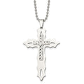 Chisel Stainless Steel Polished with Sterling Silver Inlay Cross Pendant on a 20 inch Ball Chain Necklace, 20 x 41 mm