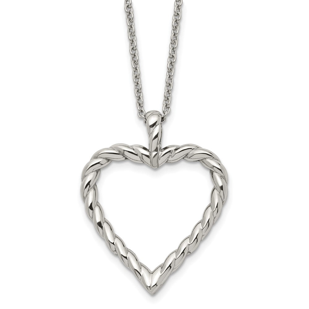 Chisel Stainless Steel Polished Twisted Heart Pendant on an 18 inch Cable Chain Necklace, 18 x 32 mm