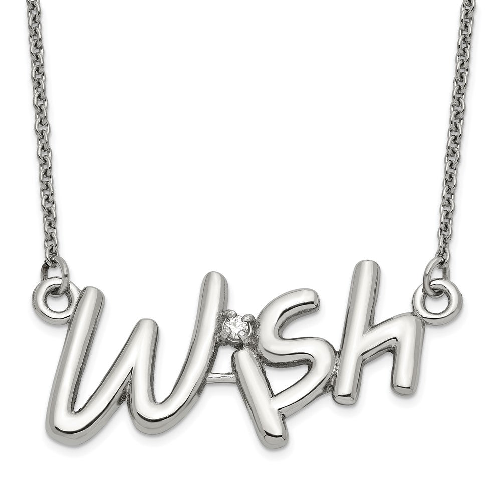 Stainless Steel Polished CZ Wish Necklace, 19.5 mm