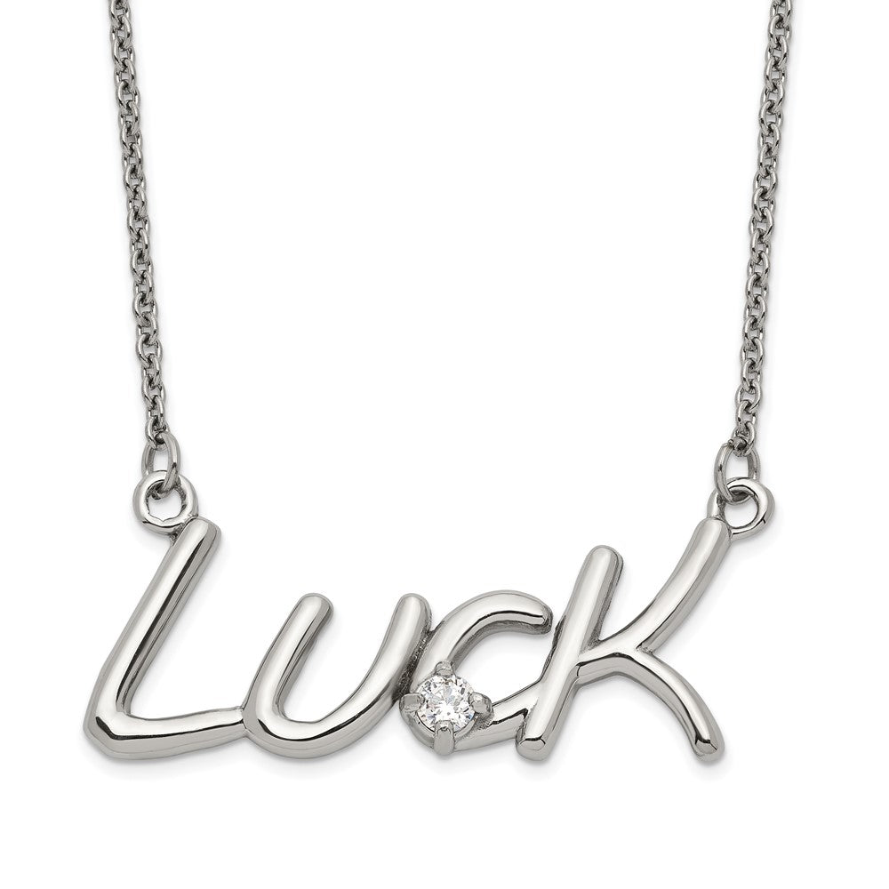 Stainless Steel Polished CZ with 2in ext. Luck Necklace, 21.5 mm