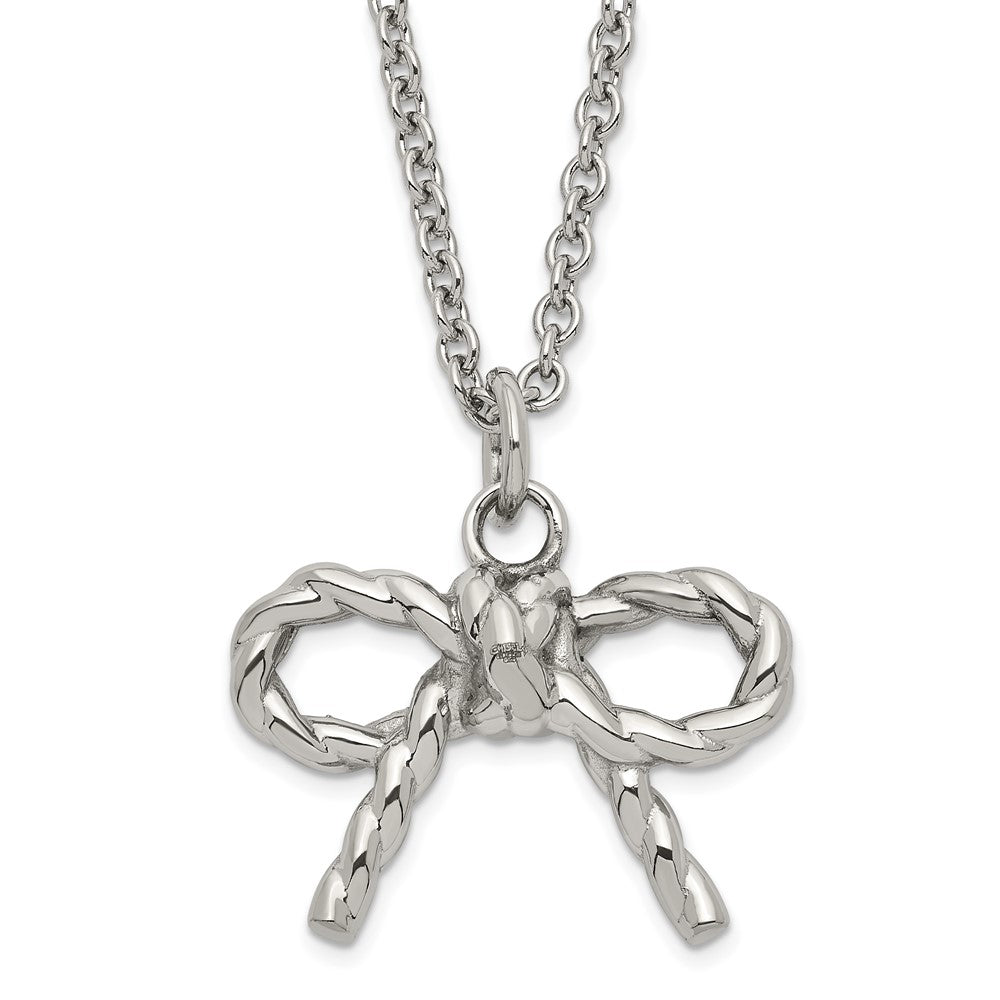 Stainless Steel Polished Twisted Bow Necklace, 18 mm