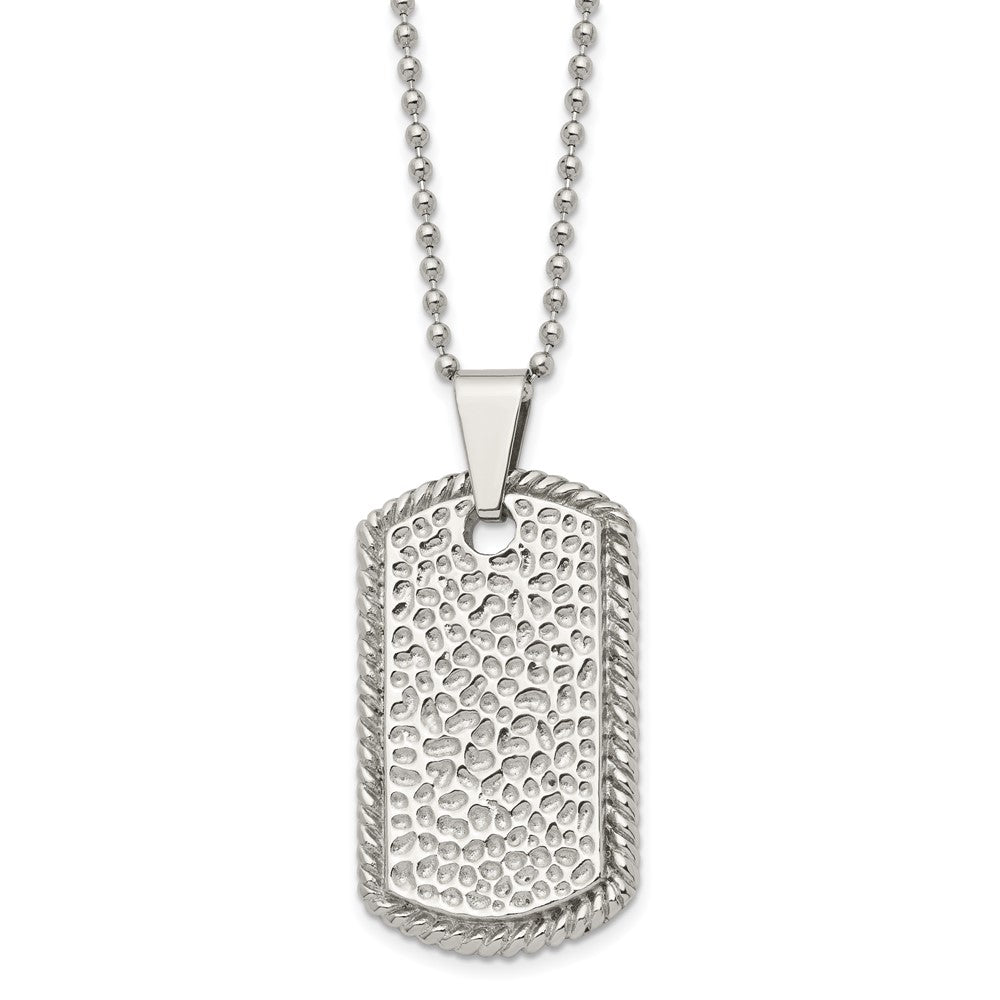 Stainless Steel Polished and Textured Dog Tag 22in Necklace, 22 x 26 mm