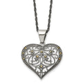 Chisel Stainless Steel Antiqued and Polished with Marcasite Heart Pendant on a 20 inch Singapore Chain Necklace, 20 x 32 mm