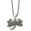 Chisel Stainless Steel Antiqued and Polished with Marcasite Dragonfly Pendant on an 18 inch Cable Chain Necklace, 18 x 24 mm
