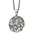 Chisel Stainless Steel Antiqued and Polished Marcasite Circle Pendant on a 20 inch Singapore Chain Necklace, 20 x 32 mm