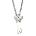 Stainless Steel Polished CZ Butterfly Key with 2 inch ext Necklace, 18 mm