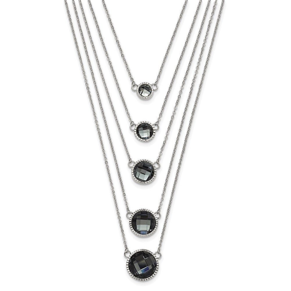Stainless Steel Polished Multistrand Grey Glass w/ 2in ext. Necklace, 20 mm