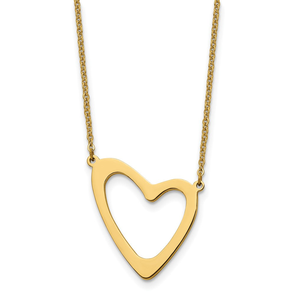 Stainless Steel Polished Yellow IP-plated Heart 17in w/2in ext. Necklace, 17 mm