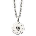 Stainless Steel Polished w/Black Enamel Saw Blade with Skull 24in Necklace, 24 mm