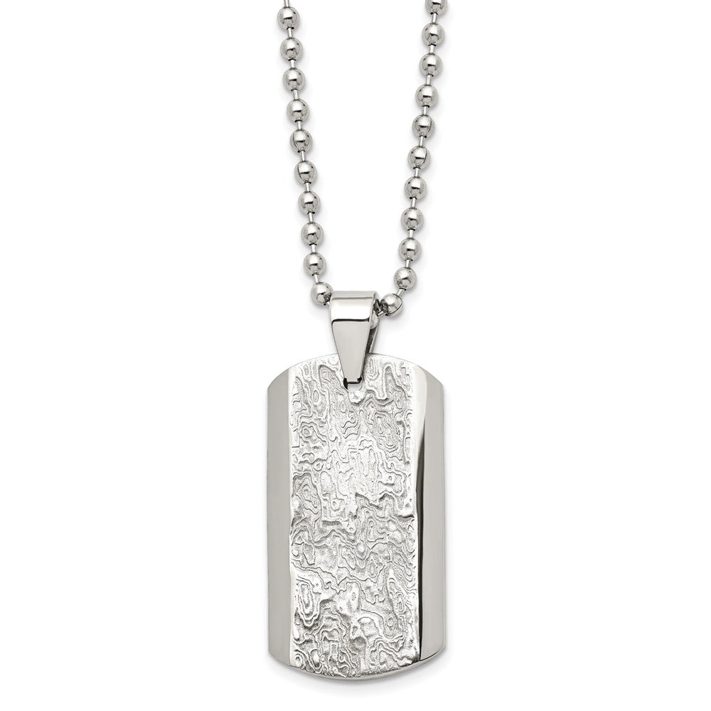 Stainless Steel Polished and Textured Dog Tag 24in Necklace, 24 mm