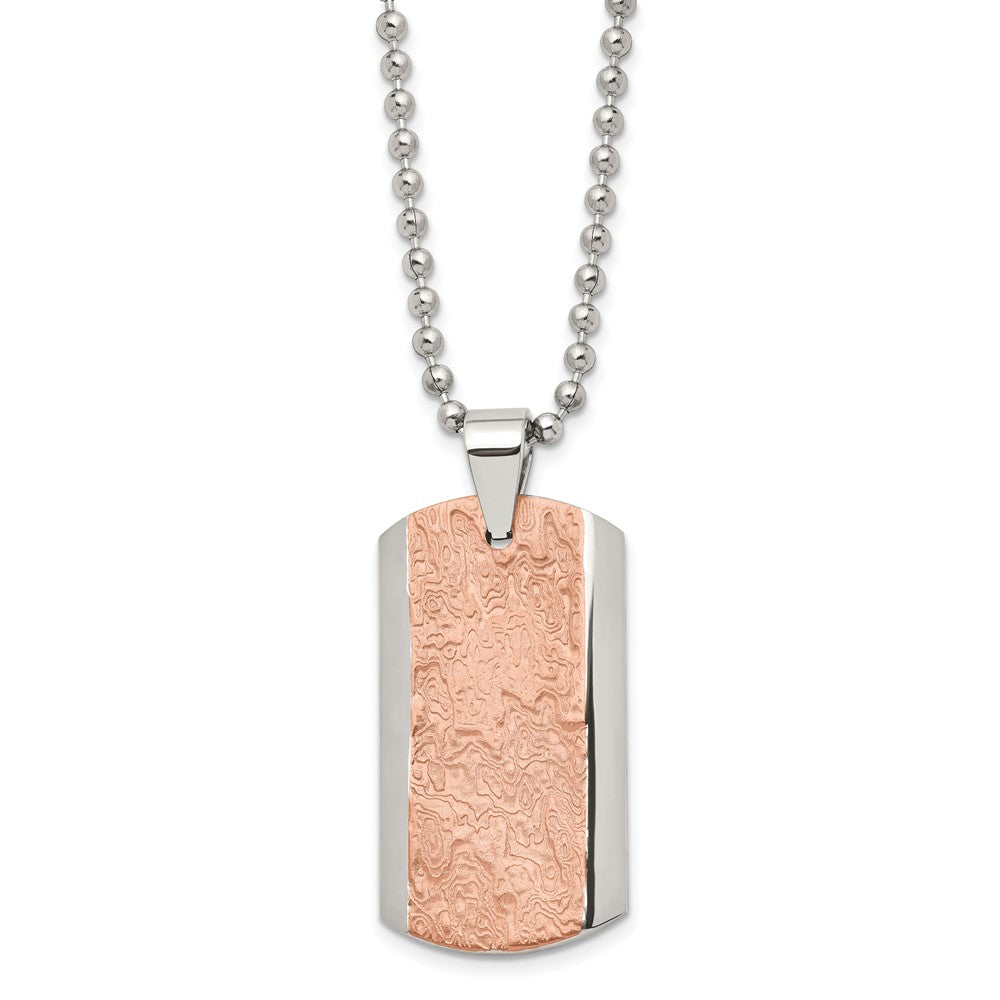 Stainless Steel Polished and Textured Brown IP-plated 24in Necklace, 24 mm