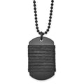 Stainless Steel Antiqued/Brushed Black IP Dog Tag w/Leather Necklace, 26.5 mm