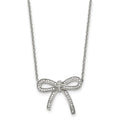 Stainless Steel Polished Crystal Bow 16.25in w/1.75in ext Necklace, 16.25 mm