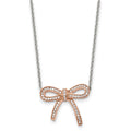 Stainless Steel Polished Rose IP-plated Crystal Bow w/1.75in ext Necklace, 16.25 mm, 2.56 g