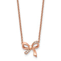 Stainless Steel Polished Rose IP-plated w/CZ Bow w/1.75in ext Necklace, 16 mm, 2.03 g