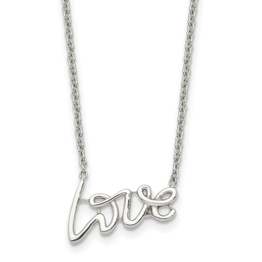 Chisel Stainless Steel Polished LOVE on an 18 inch Cable Chain Necklace, 18 x 31 mm
