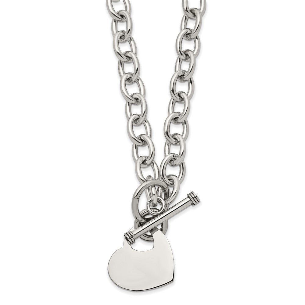Chisel Stainless Steel Polished Heart Toggle on an 18 inch Open Link Chain Necklace, 18 x 20.25 mm