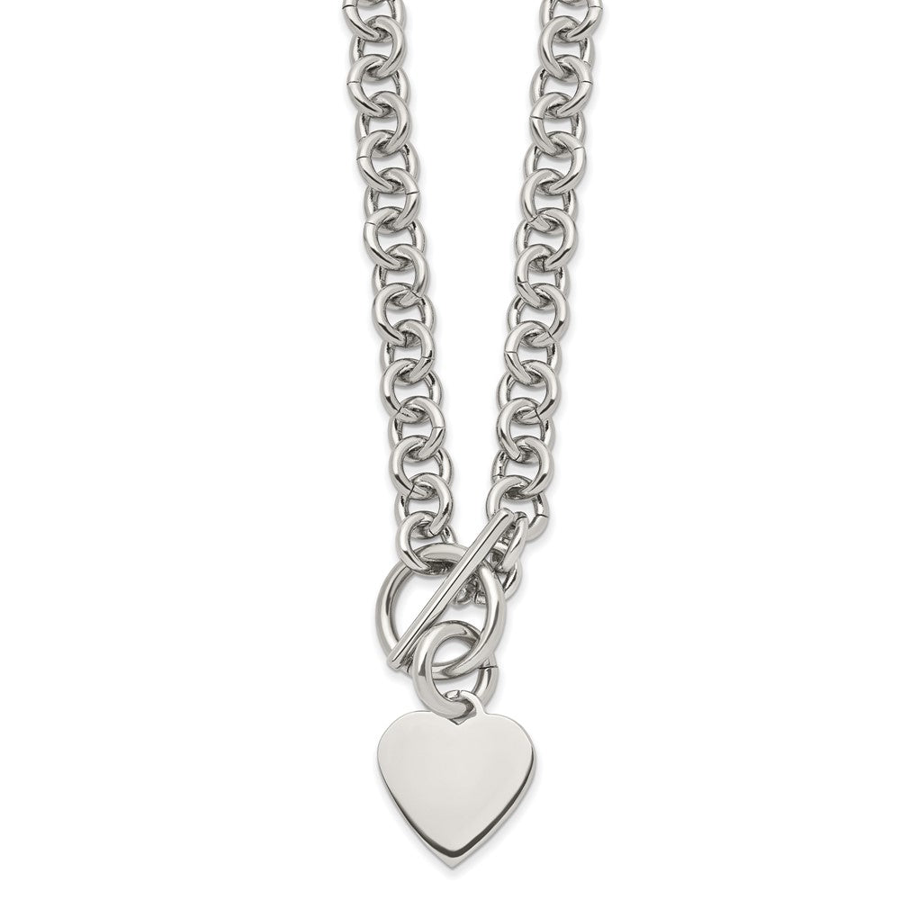 Chisel Stainless Steel Polished Heart Toggle on an 18 inch Open Link Chain Necklace, 18 x 16 mm