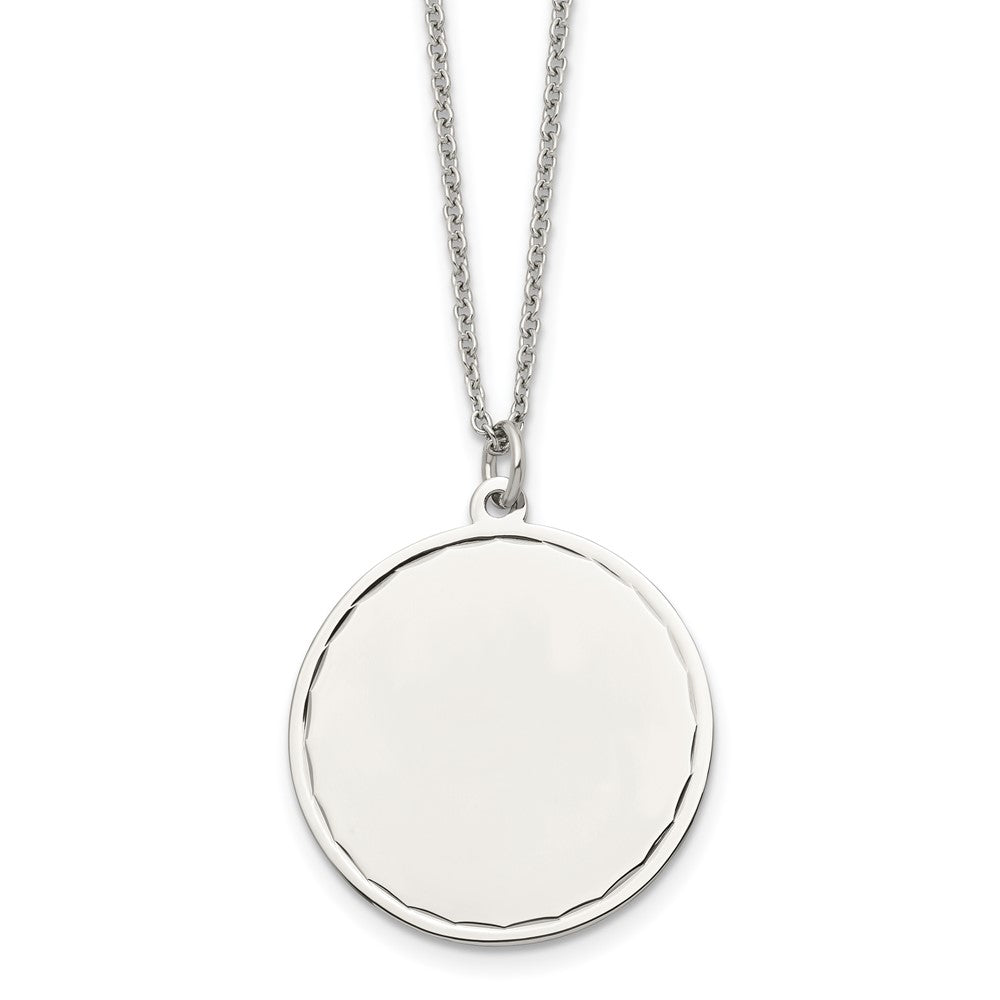 Chisel Stainless Steel Polished Engraveable Round Disc Pendant on an 18 inch Plus a 2 inch Extension Cable Chain Necklace, 18 x 28 mm