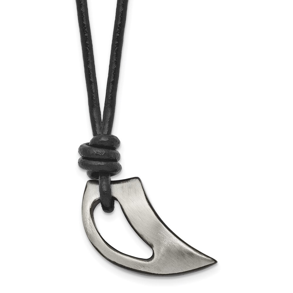 Chisel Stainless Steel Brushed and Polished Black IP-plated Claw Pendant on a 20 inch Black Leather Cord Necklace, 20 x 19.75 mm