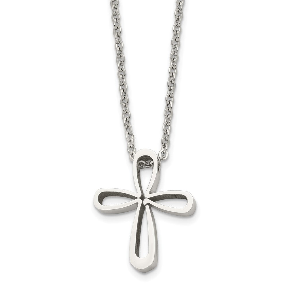Chisel Stainless Steel Polished Open Cross Pendant on an 18 inch Cable Chain Necklace, 18 x 18.34 mm