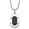 Stainless Steel Polished Black Carbon Fiber Inlay Oval Necklace, 22 mm