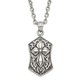 Stainless Steel Polished and Antiqued Cross Necklace, 20 mm