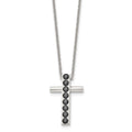 Stainless Steel Polished w/Black CZ Cross 22in Necklace, 22 mm