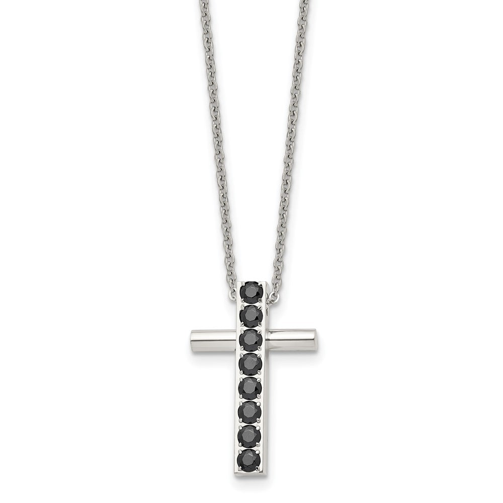 Stainless Steel Polished w/Black CZ Cross 22in Necklace, 22 mm