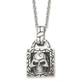 Stainless Steel Antiqued and Polished Skull 22in Necklace, 22 mm, 36.59 g