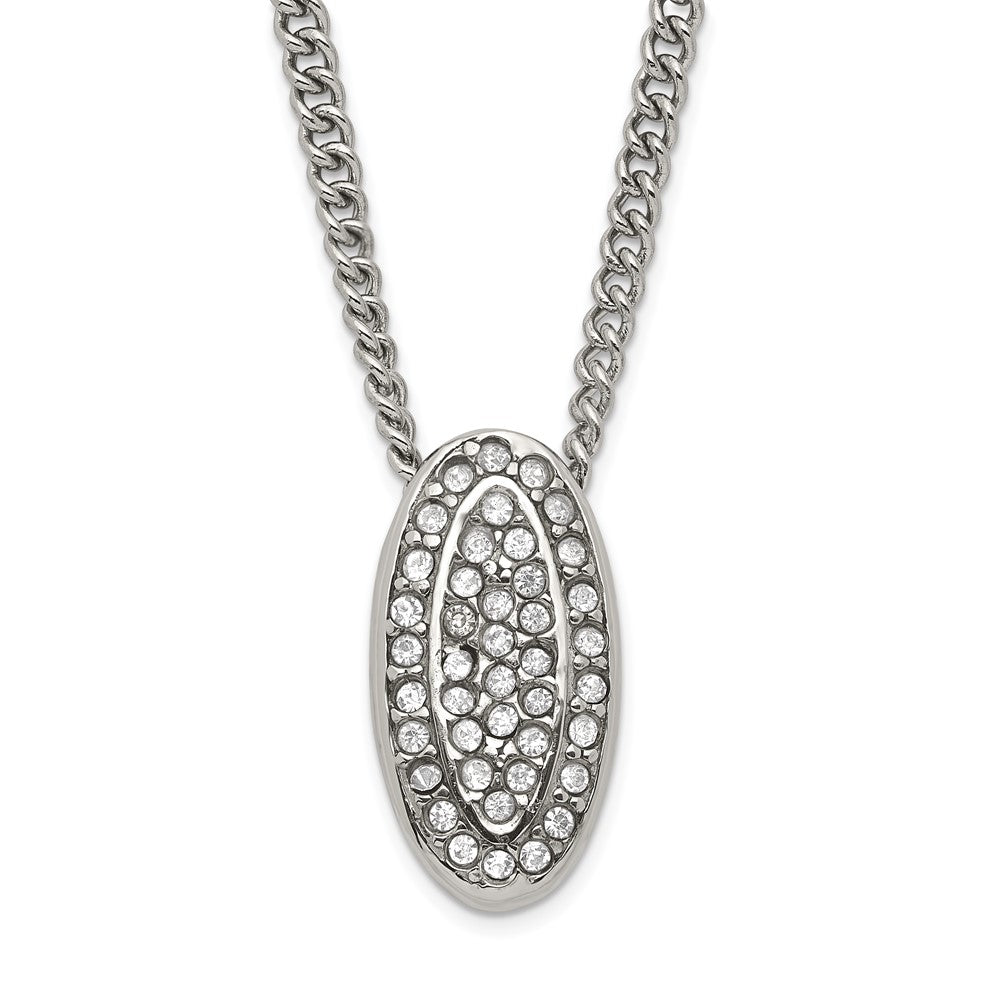 Stainless Steel Polished Crystal Oval Necklace, 20 mm