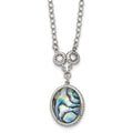 Stainless Steel Antiqued & Polished Imit. Abalone/CZ w/1.5in ext Necklace, 18.5 mm
