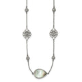 Stainless Steel Polished w/Black Mother of Pearl & CZ w/3in ext Necklace, 24.5 mm