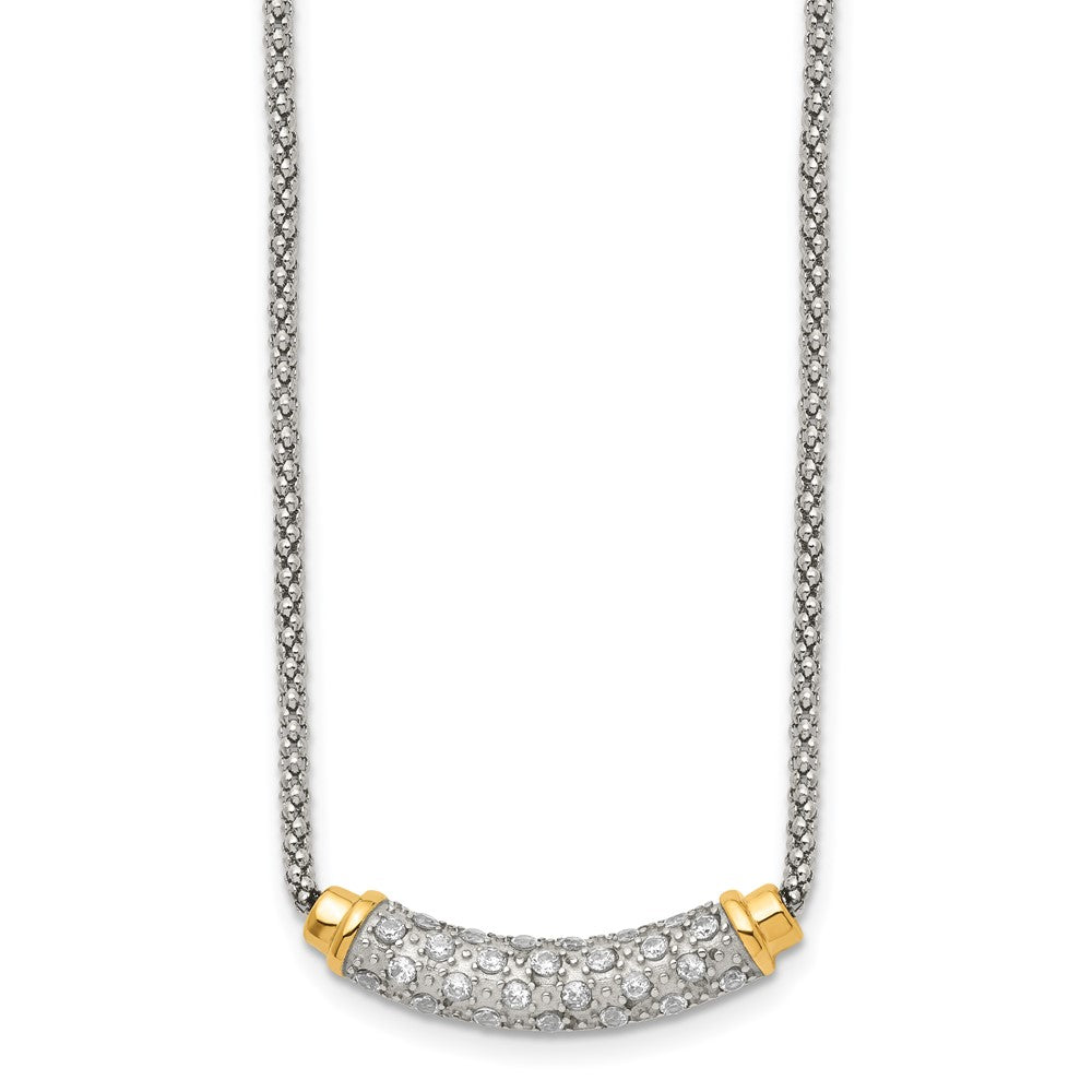 Stainless Steel Polished Yellow PVD-plated CZ Bar w/2in ext. Necklace, 16 mm