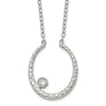 Stainless Steel Polished and Textured w/CZ 18in w/2in ext Necklace, 18 mm
