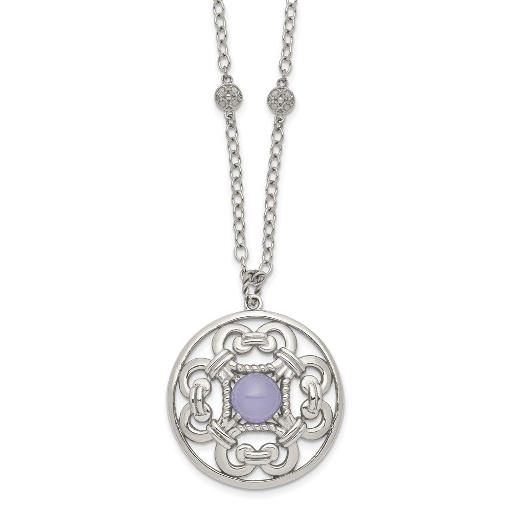Stainless Steel Polished Synthetic Purple Calcedony w/2in ext Necklace, 30 mm