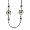 Stainless Steel Polished and Textured Black Onyx 34in w/2in ext Necklace, 34 mm