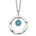 Stainless Steel Polished Blue Glass Circle 18in w/ 2in ext Necklace, 18 mm