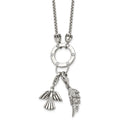 Stainless Steel Polished CZ Feather and Angel 17in w/ 2in ext Necklace, 17 mm