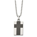 Chisel Stainless Steel Polished Carbon Fiber Inlay Cross Pendant on a 22 inch Ball Chain Necklace, 22 x 15 mm
