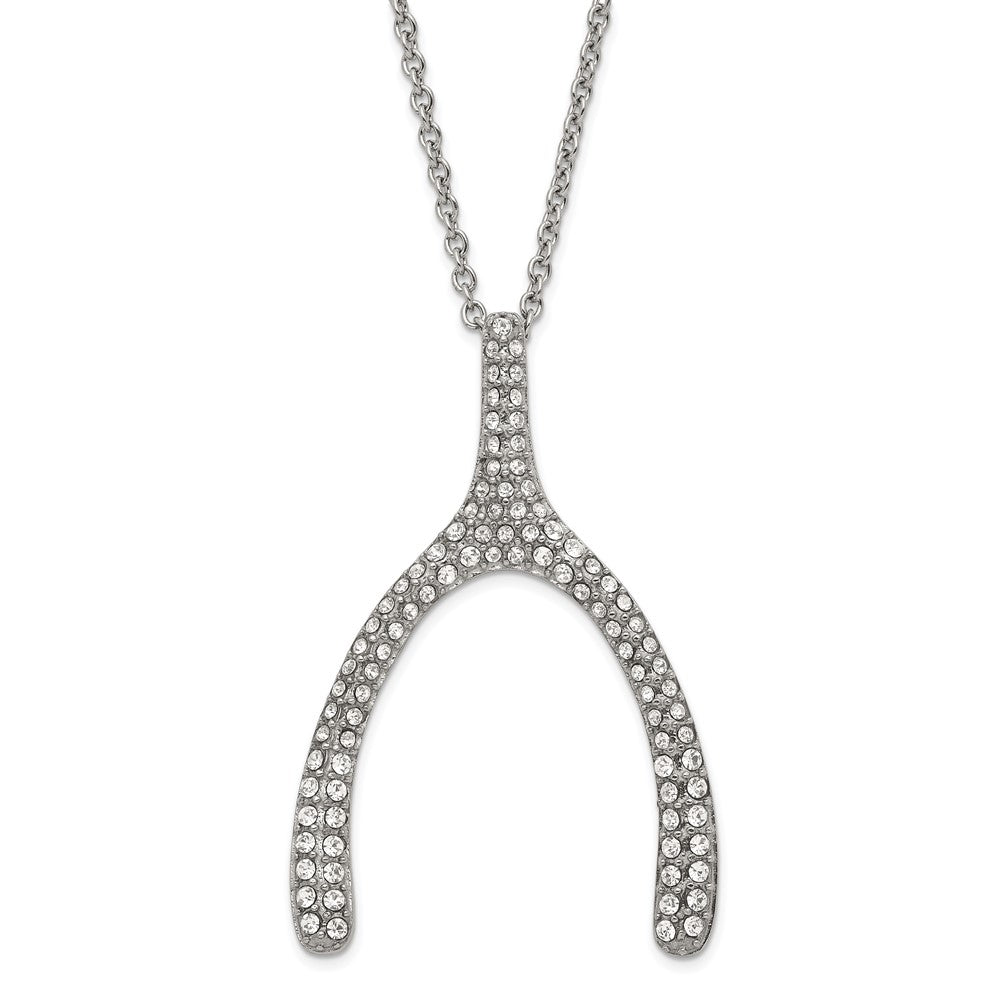 Stainless Steel Polished Crystal Wishbone Necklace, 22.25 mm