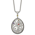 Stainless Steel Antiqued and Polished Multicolor CZ w/1.75in ext Necklace, 18 mm