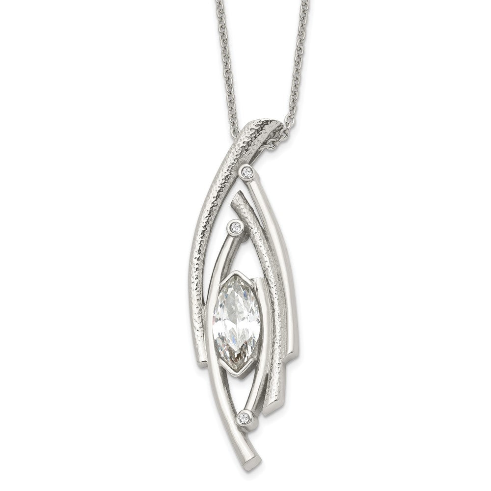 Stainless Steel Polished and Textured w/CZ 24in w/2in ext Necklace, 24 mm