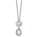 Stainless Steel Polished Rose Quartz 18in w/2in ext Necklace, 18 mm