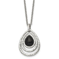 Chisel Stainless Steel Polished and Textured Black Onyx Pendant on an 18 inch Cable Chain with a 2 inch Extension Necklace, 18 x 24 mm