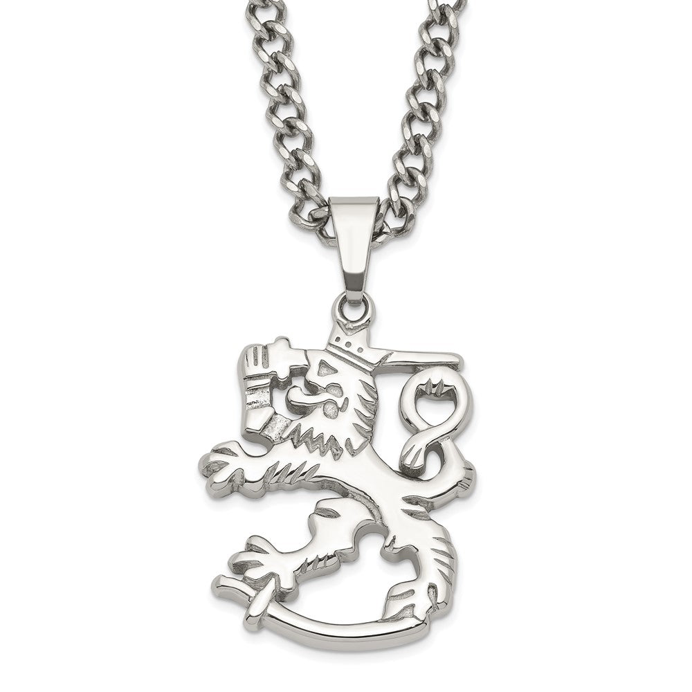 Stainless Steel Polished Lion w/ 2in ext. Necklace, 20 mm