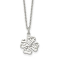 Stainless Steel Polished and Textured w/Crystal Four Leaf Clover Necklace, 18 mm