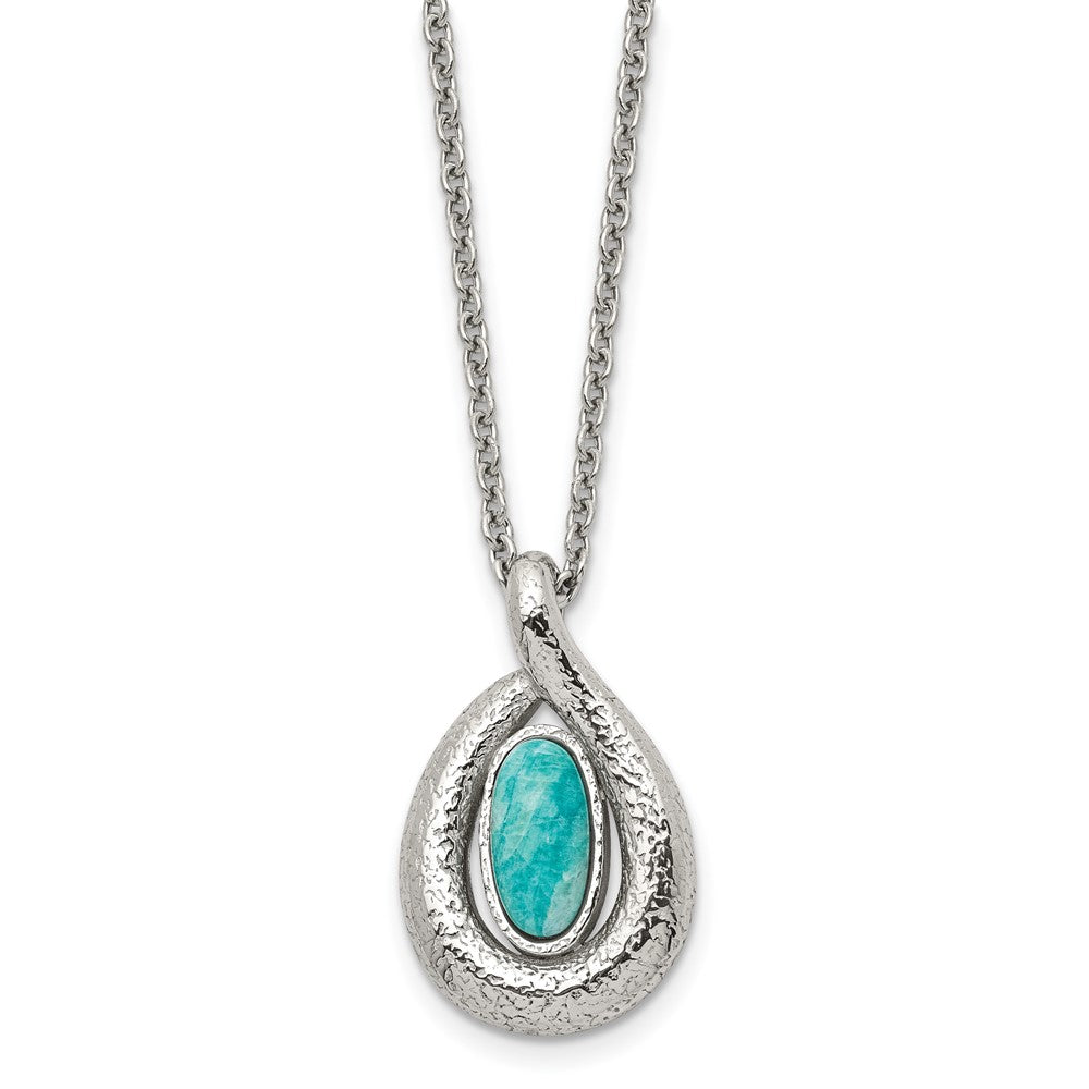 Stainless Steel Polished/Textured Synthetic Dyed Jade w/2in ext. Necklace, 18 mm
