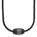 Chisel Stainless Steel Polished Black IP-plated Leather Cord 20 inch Necklace, 20 x 11.5 mm