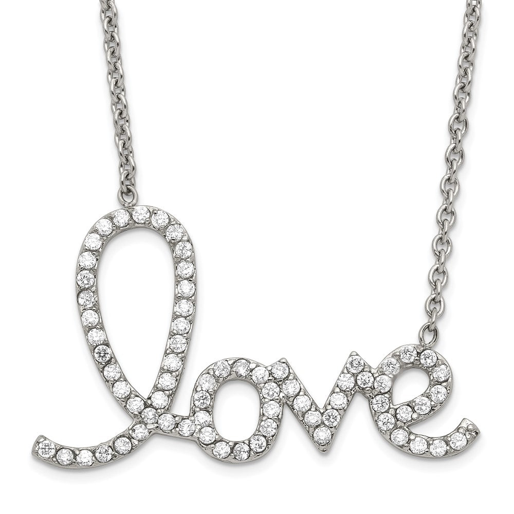 Stainless Steel Polished CZ Love Necklace, 18 mm